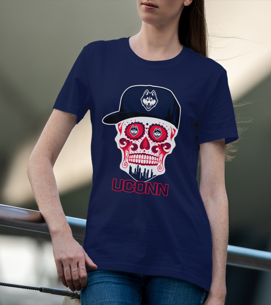 Uconn Huskies Sugar Skull With Hat T-Shirt