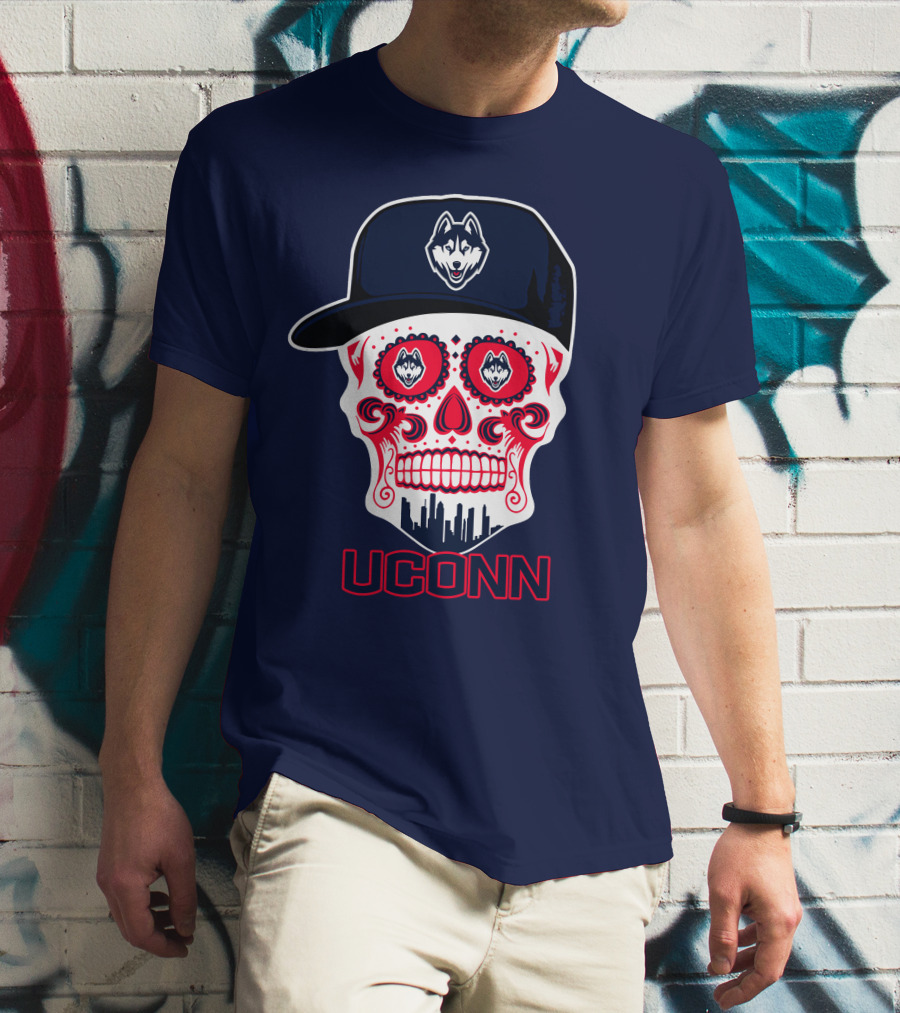 Uconn Huskies Sugar Skull With Hat T-Shirt
