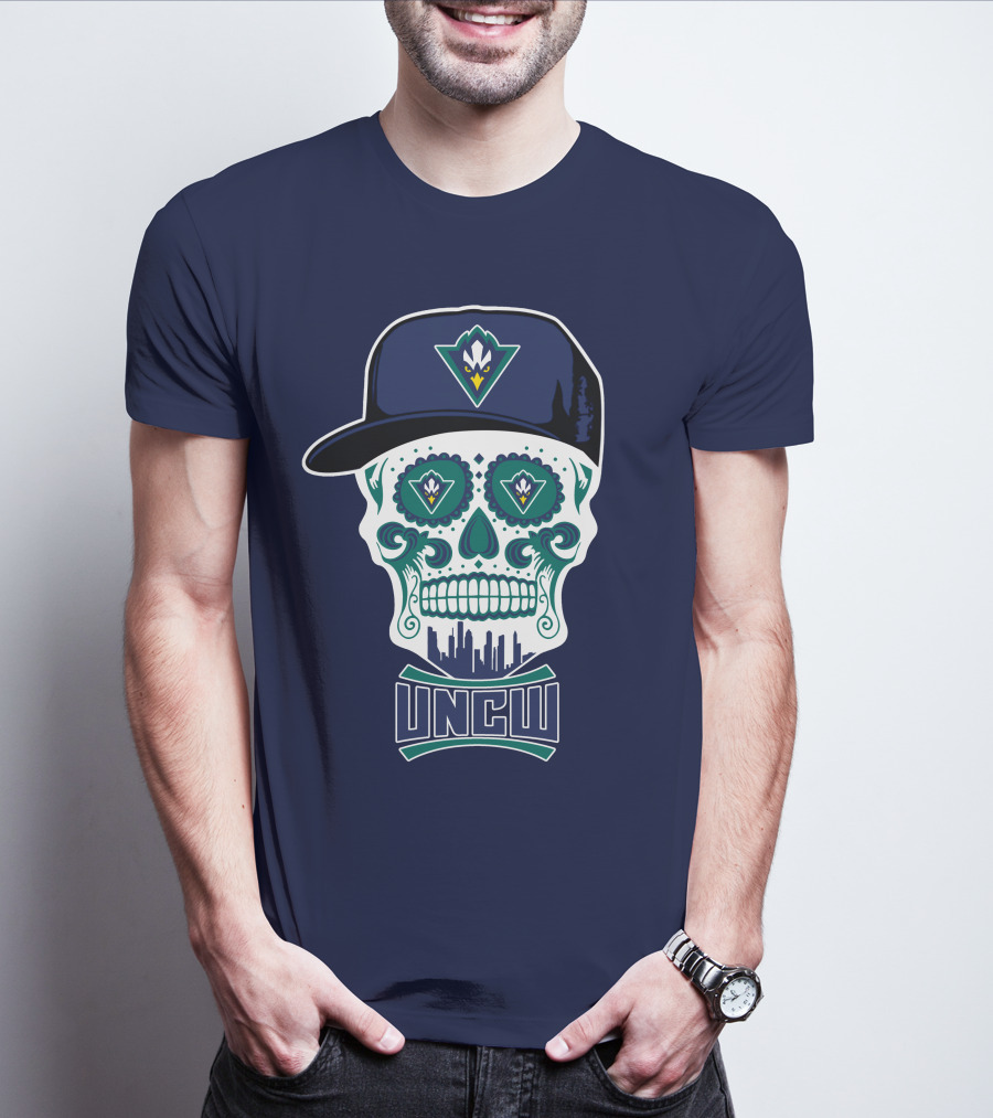 Uncw Seahawks Sugar Skull With Hat T-Shirt