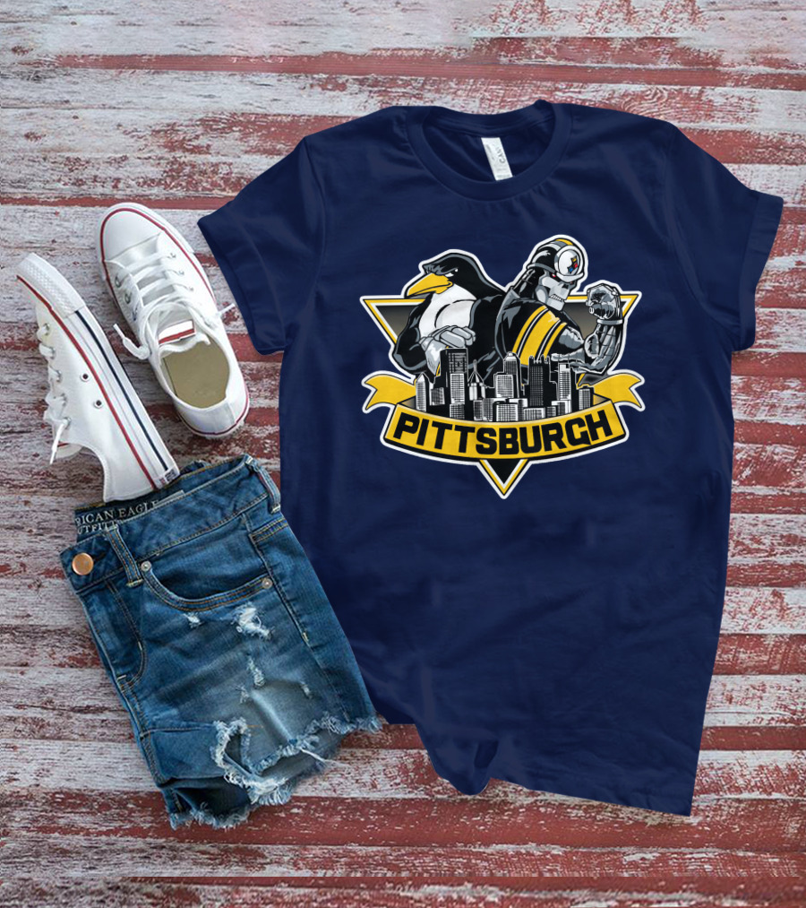 Pittsburgh Steelers Penguins Fusion Skyline T-Shirt