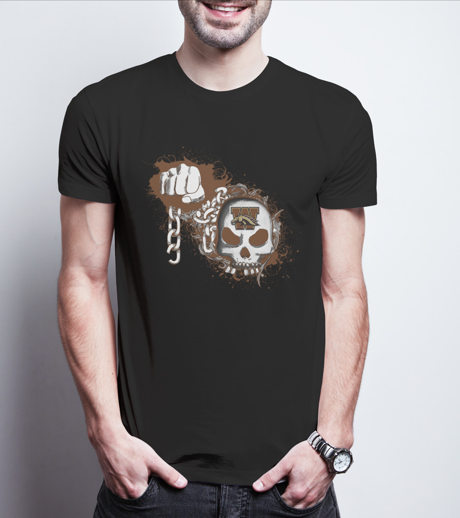 Western Michigan Broncos Skull And Chains Fist T-Shirt