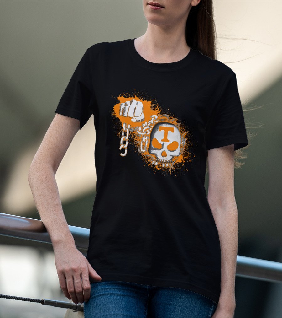 Tennessee Volunteers Skull T Logo Chain Fist Orange Splatter T-Shirt
