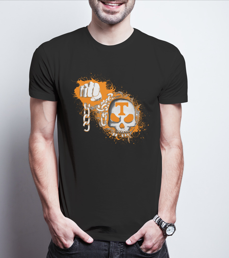 Tennessee Volunteers Skull T Logo Chain Fist Orange Splatter T-Shirt