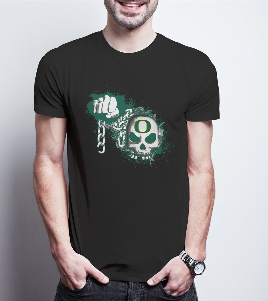 Oregon Ducks Skull And Chains Fist T-Shirt