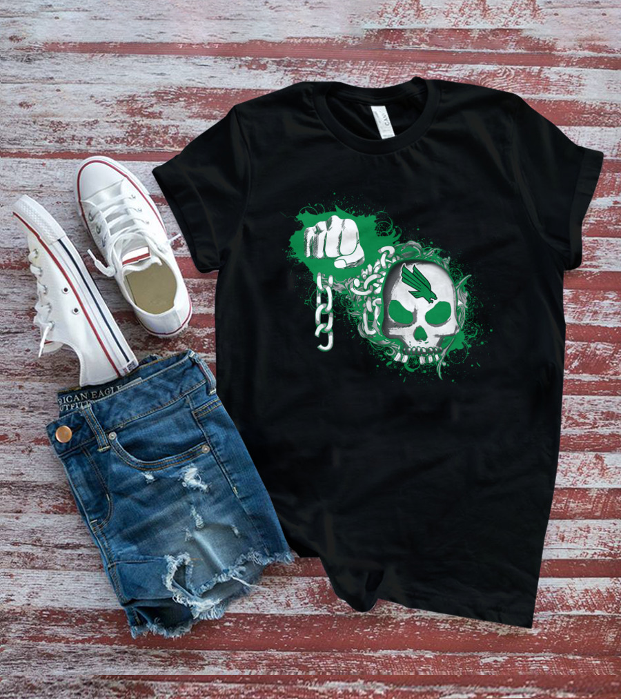 North Texas Mean Green Skull Fist And Chains T-Shirt
