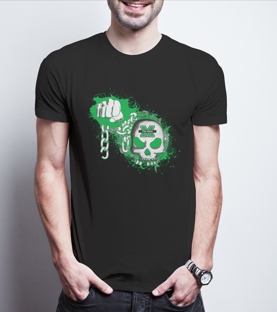 Marshall Thundering Herd Skull And Fist With Chains T-Shirt