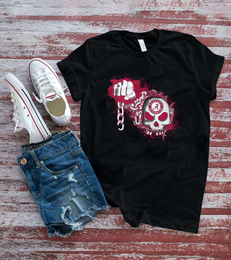 Alabama Crimson Tide Skull And Fist With Chains T-Shirt