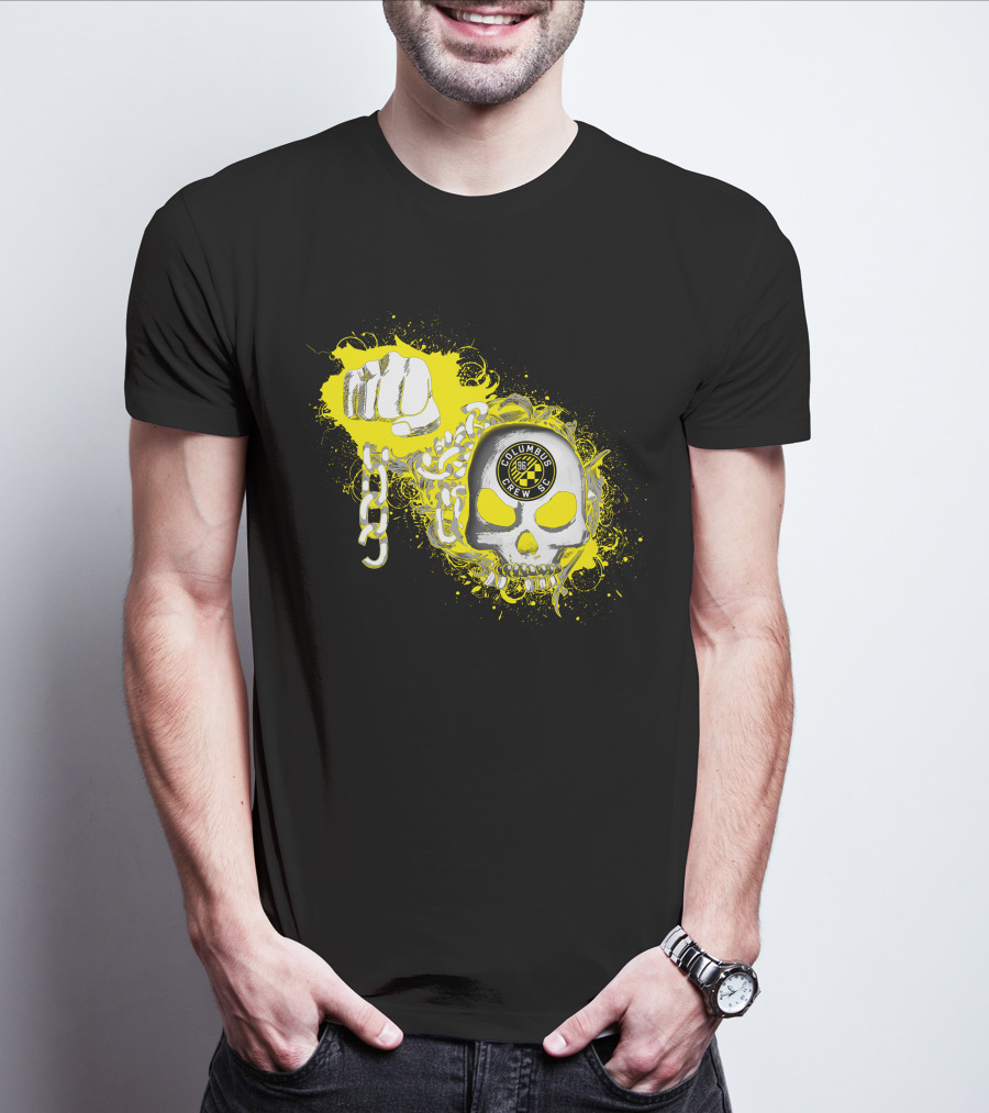 Columbus Crew Sc Skull Fist Chain Yellow Burst T-Shirt