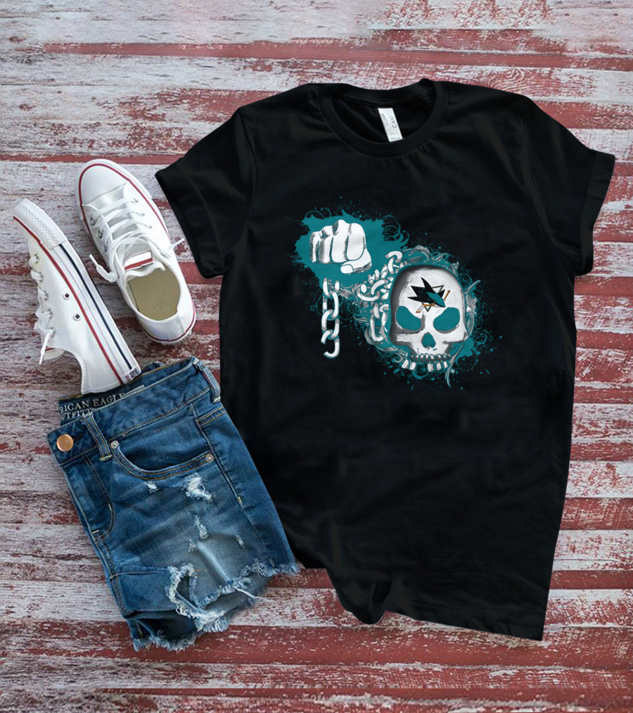 San Jose Sharks Skull Fist Chain T-Shirt