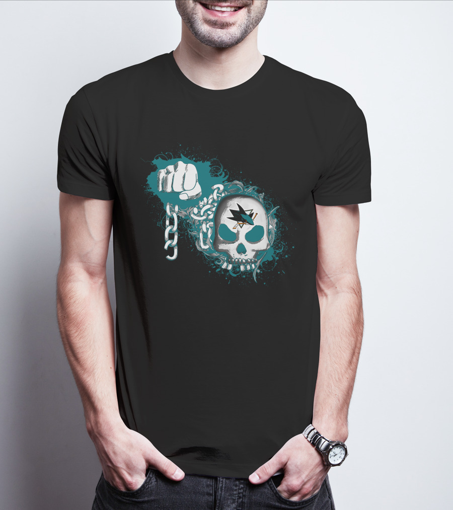 San Jose Sharks Skull Fist Chain T-Shirt