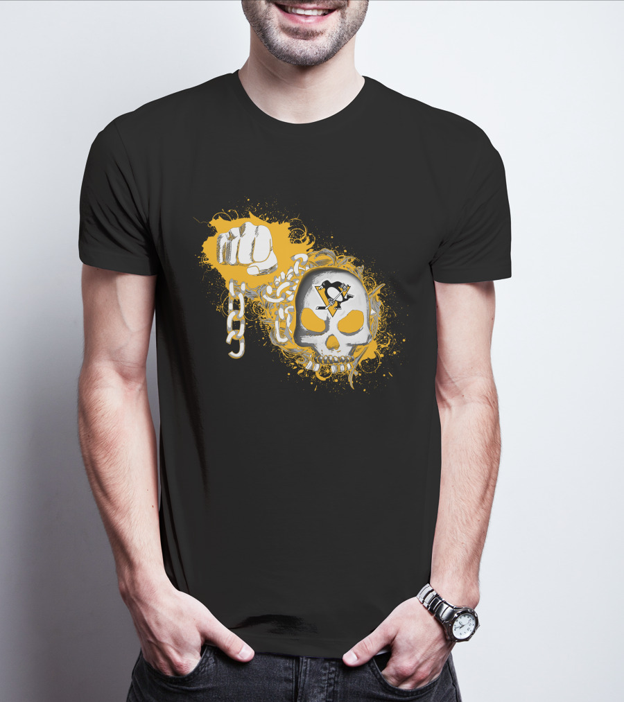 Pittsburgh Penguins Skull And Fist With Chain T-Shirt