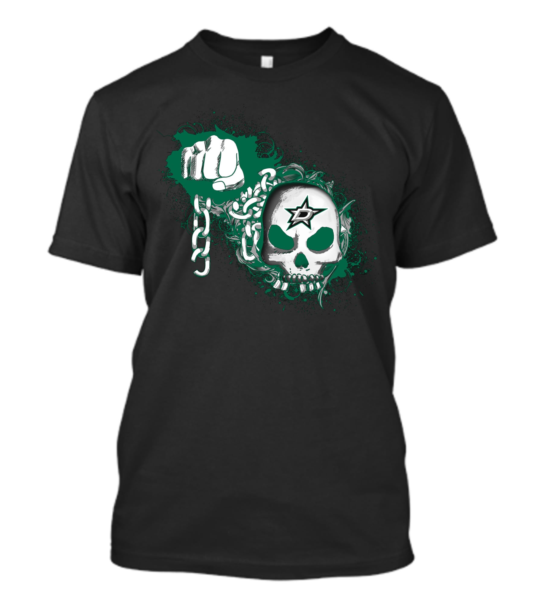 Dallas Stars Skull Chain Fist T-Shirt