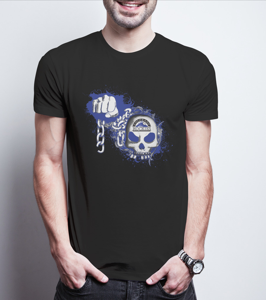 Colorado Rockies Skull Fist And Chains T-Shirt