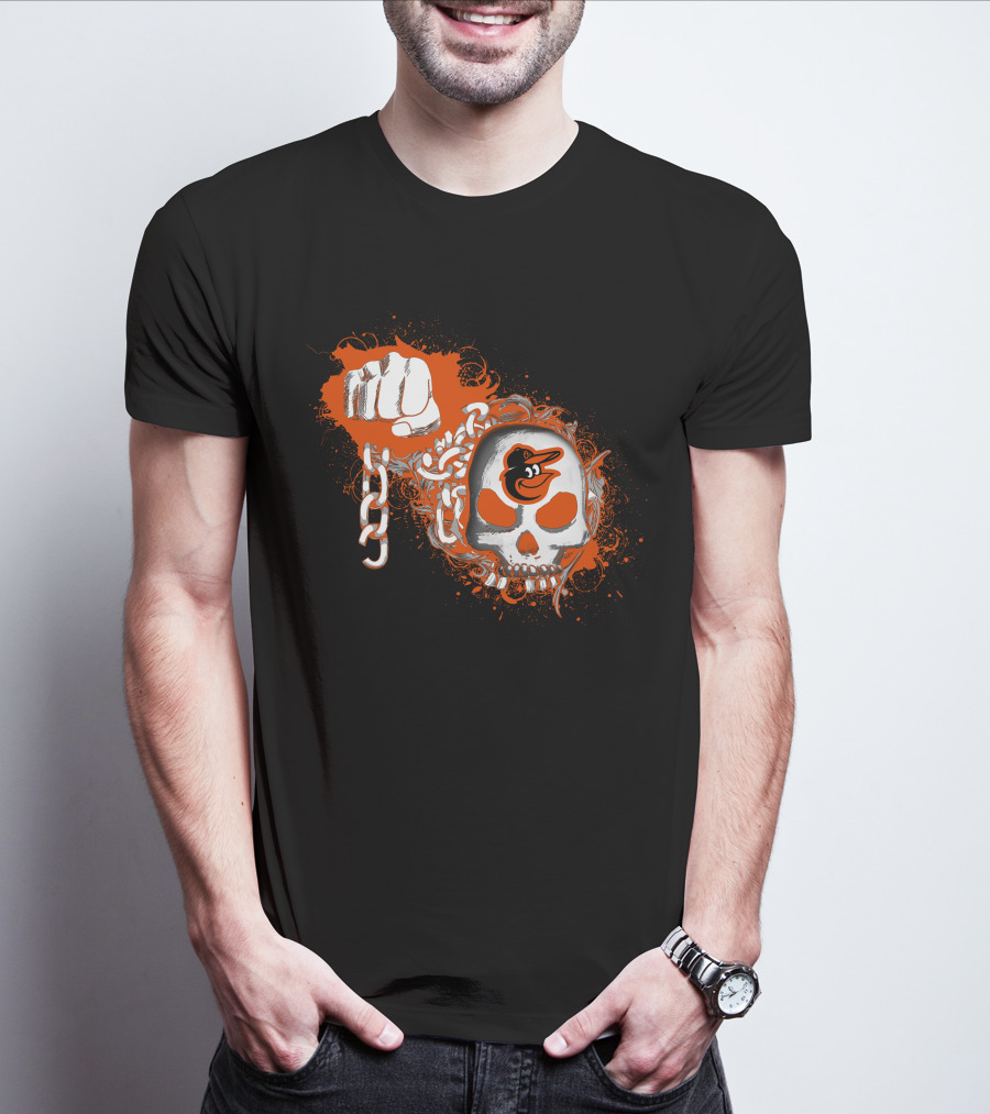 Baltimore Orioles Skull Fist Chain T-Shirt