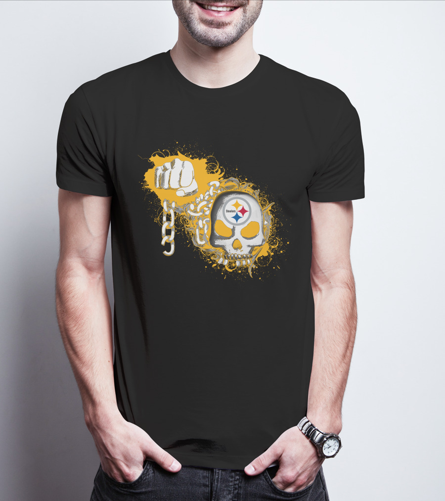 Pittsburgh Steelers Skull Fist Chain T-Shirt