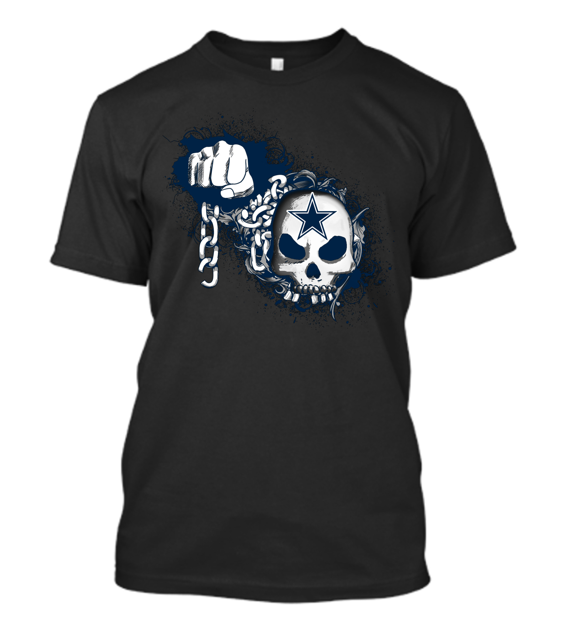 Dallas Cowboys Skull With Star And Chain Fist T-Shirt