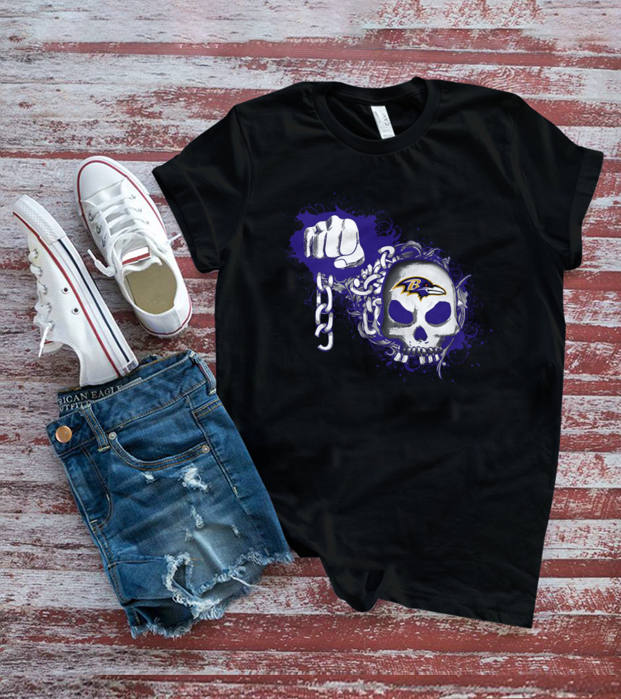 Baltimore Ravens Skull And Fist Md With Chains T-Shirt