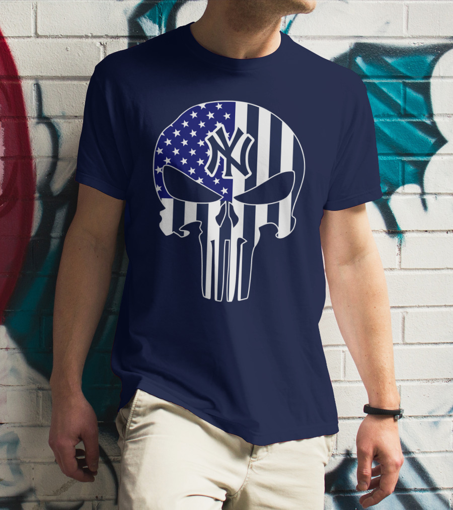 Yankees Logo American Flag Punisher Skull 1 T-Shirt