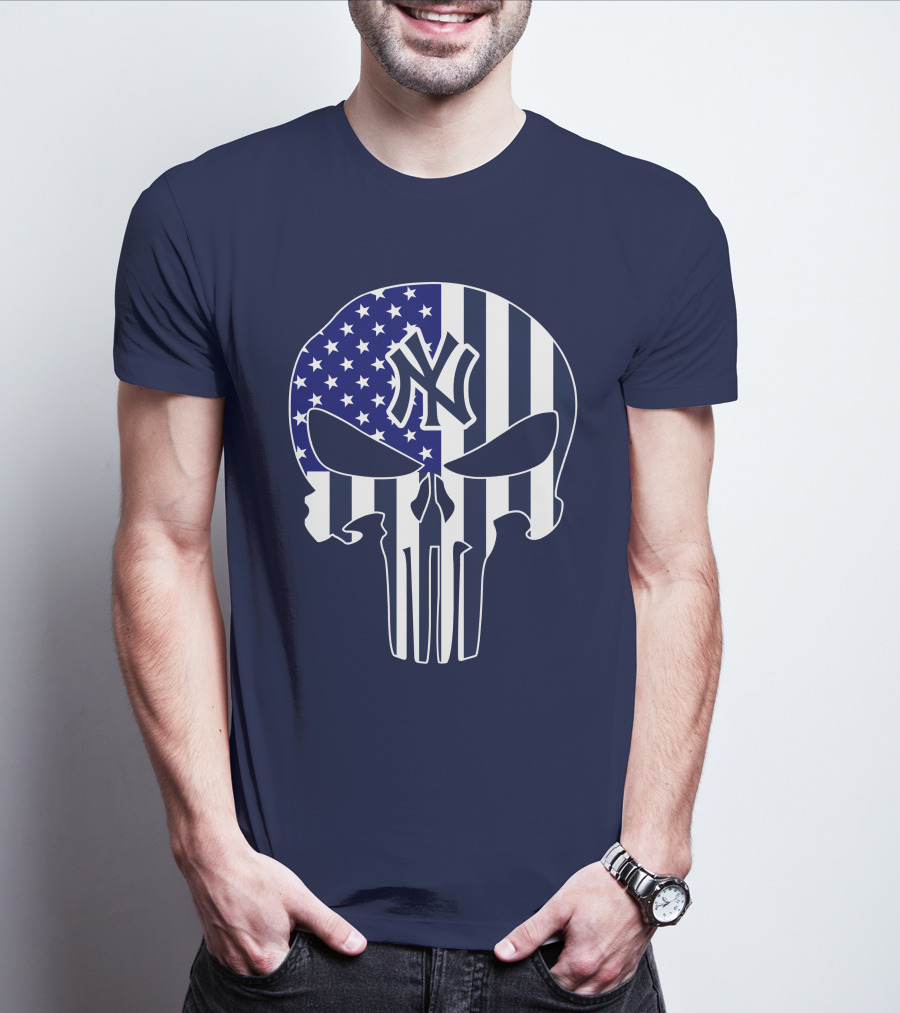 Yankees Logo American Flag Punisher Skull 1 T-Shirt