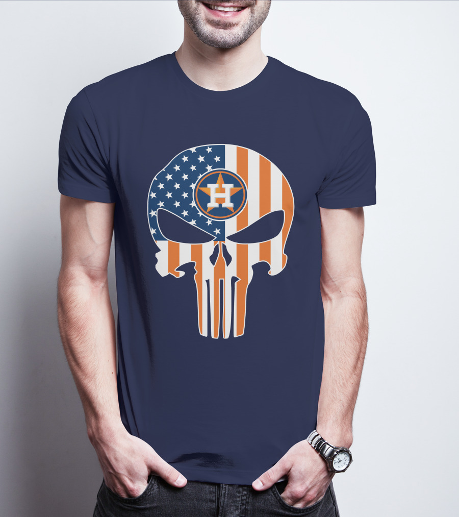 Houston Astros The Punisher American Flag Skull T-Shirt