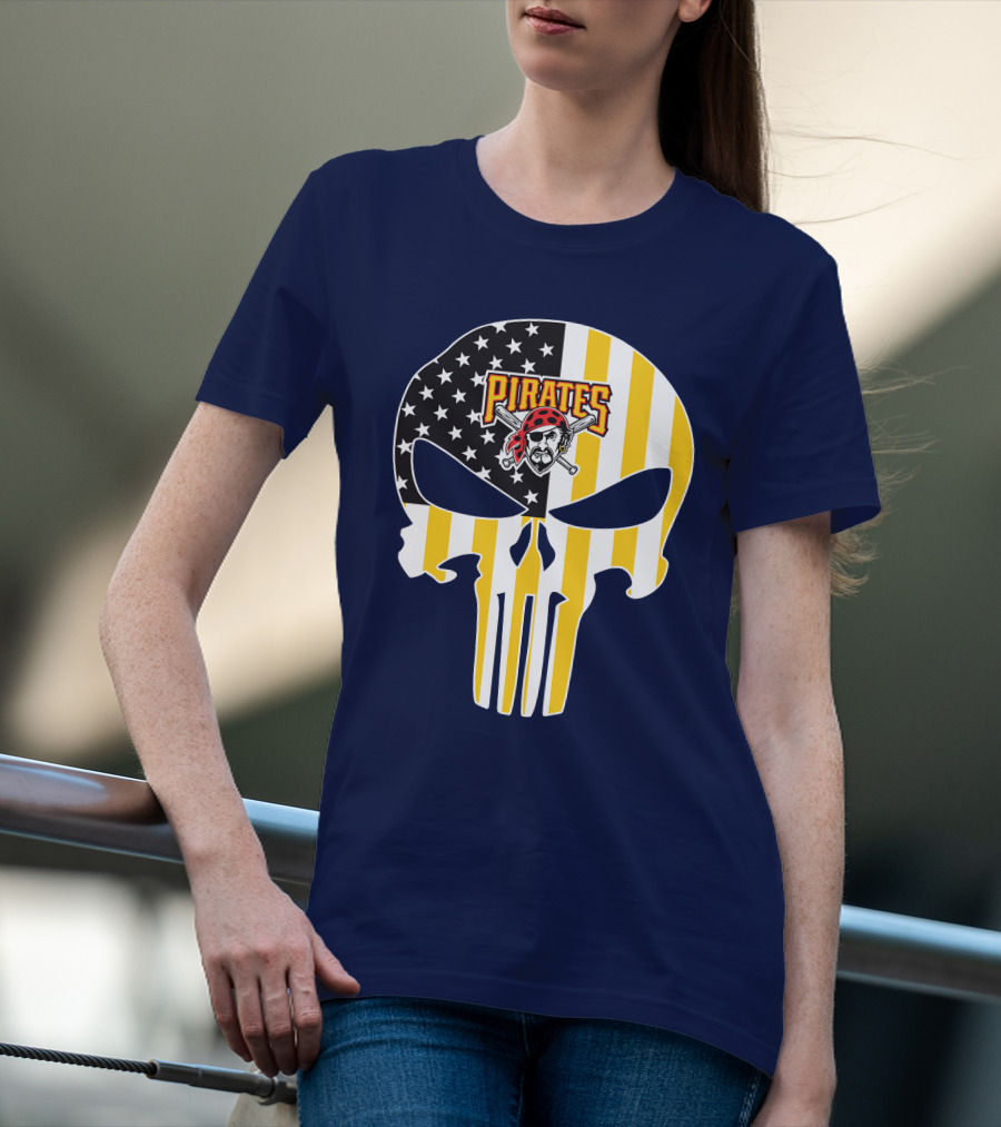 Pittsburgh Pirates Punisher Skull American Flag T-Shirt