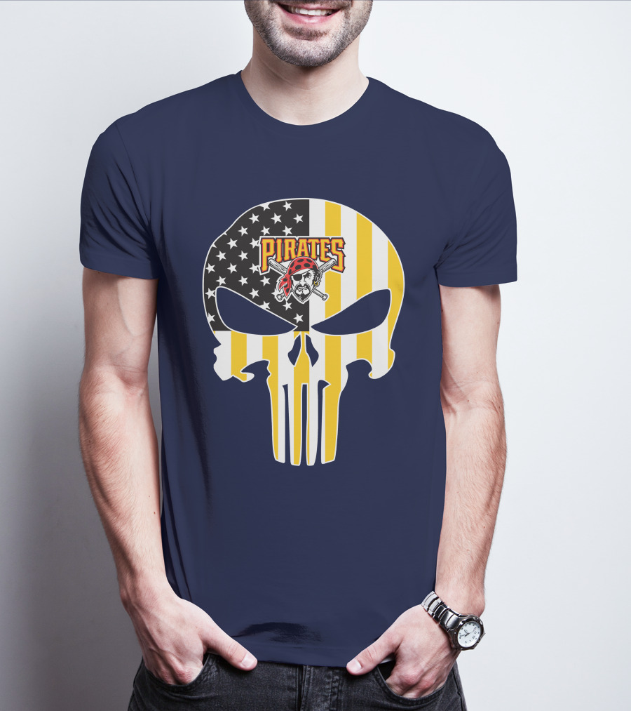 Pittsburgh Pirates Punisher Skull American Flag T-Shirt