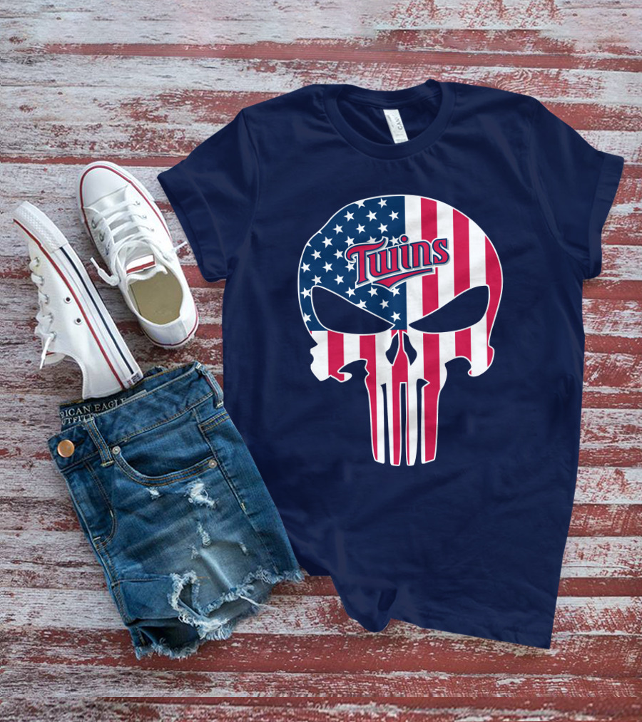 Twins American Flag Punisher Skull T-Shirt