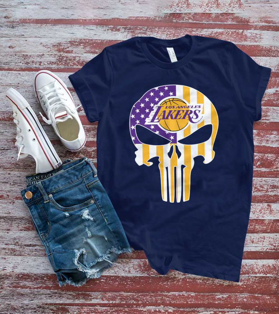 Los Angeles Lakers Skull Punisher American Flag T-Shirt