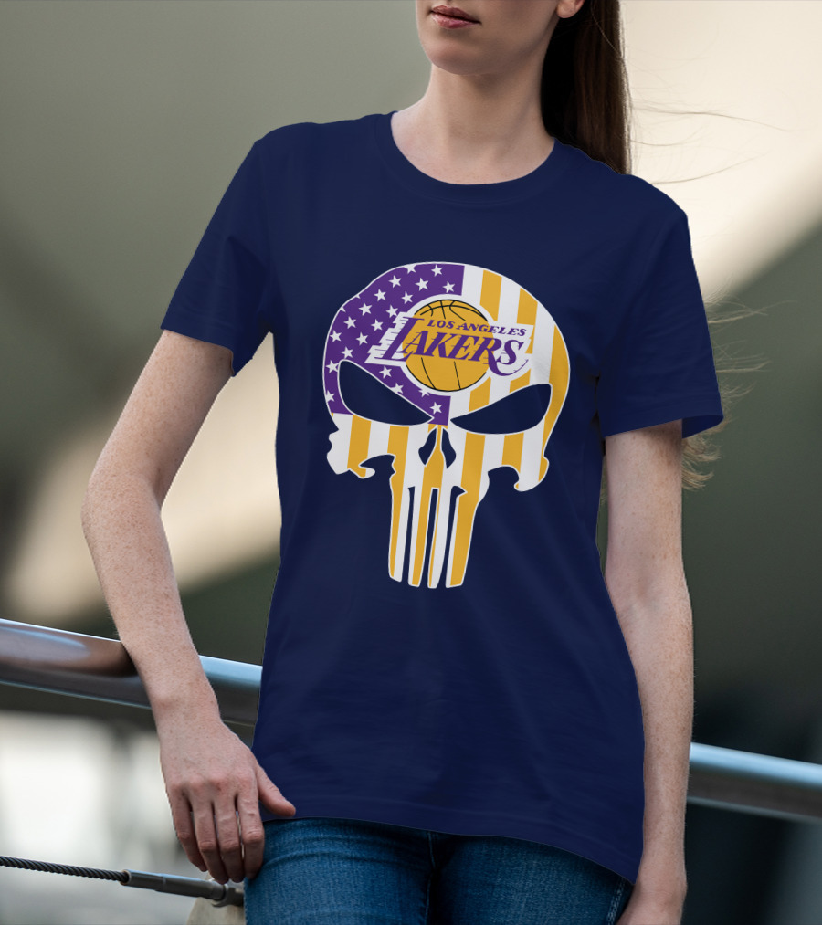 Los Angeles Lakers Skull Punisher American Flag T-Shirt