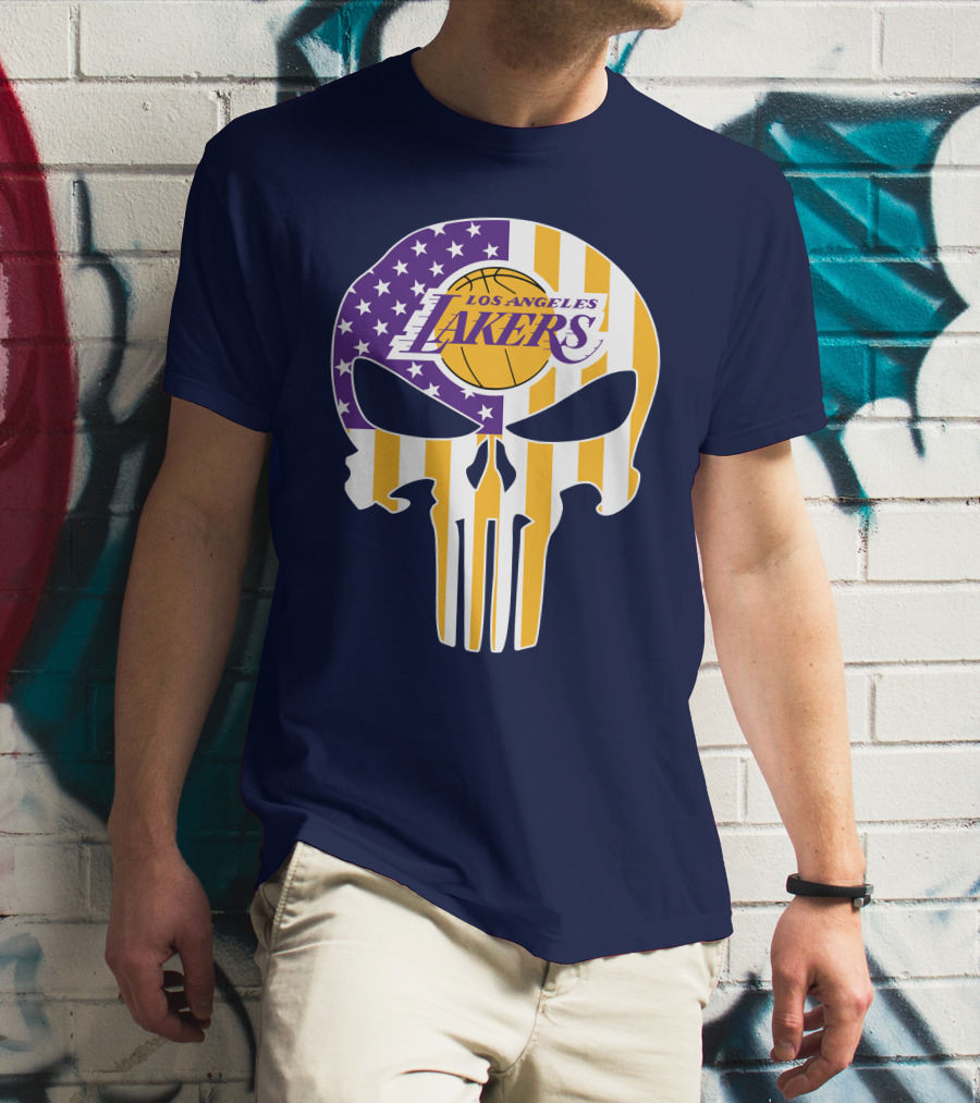 Los Angeles Lakers Skull Punisher American Flag T-Shirt