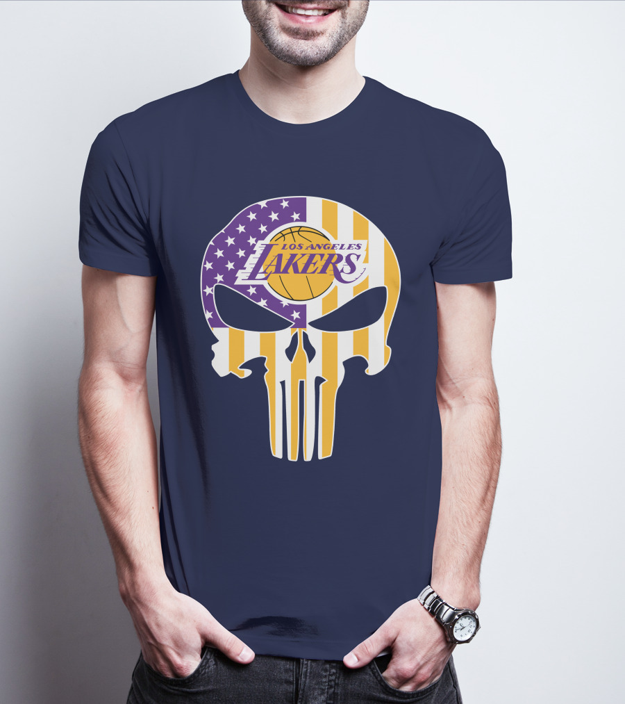 Los Angeles Lakers Skull Punisher American Flag T-Shirt