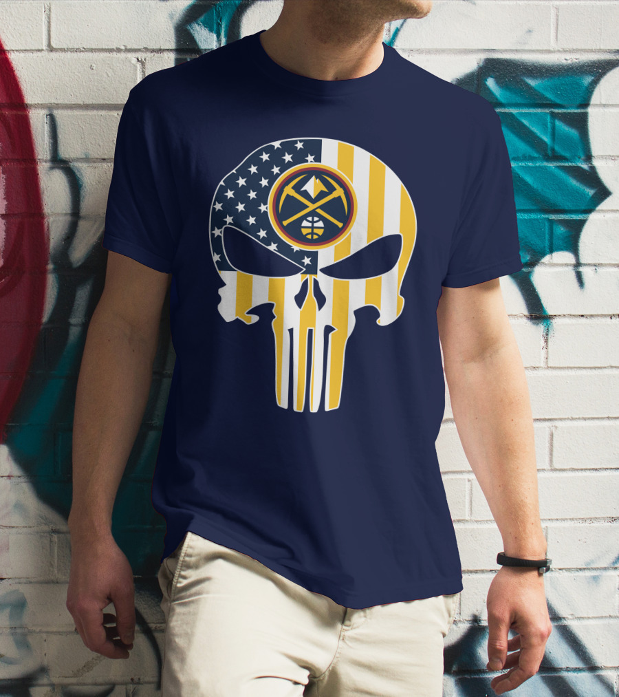 Denver Nuggets Punisher Skull American Flag T-Shirt
