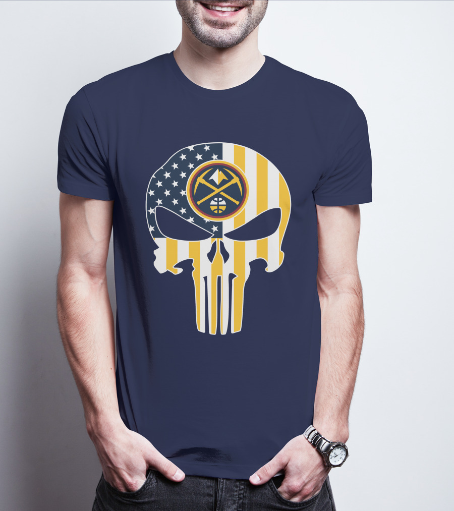 Denver Nuggets Punisher Skull American Flag T-Shirt