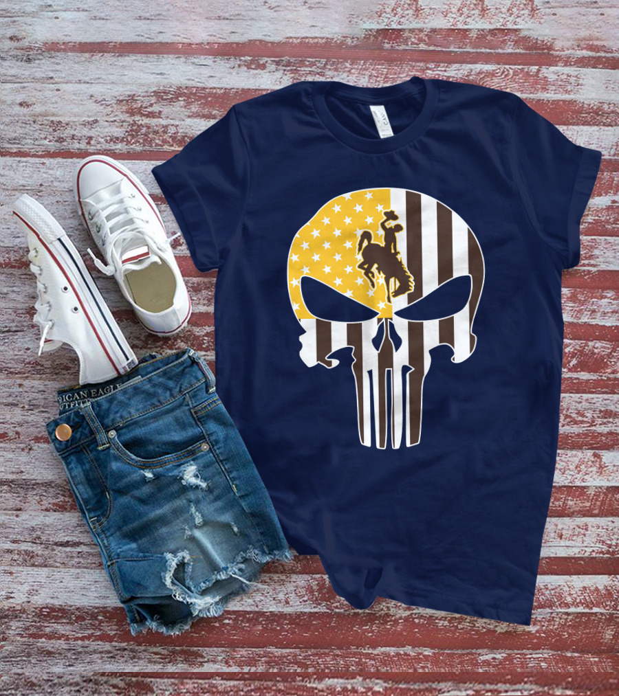 Wyoming Cowboys American Flag Punisher Skull T-Shirt
