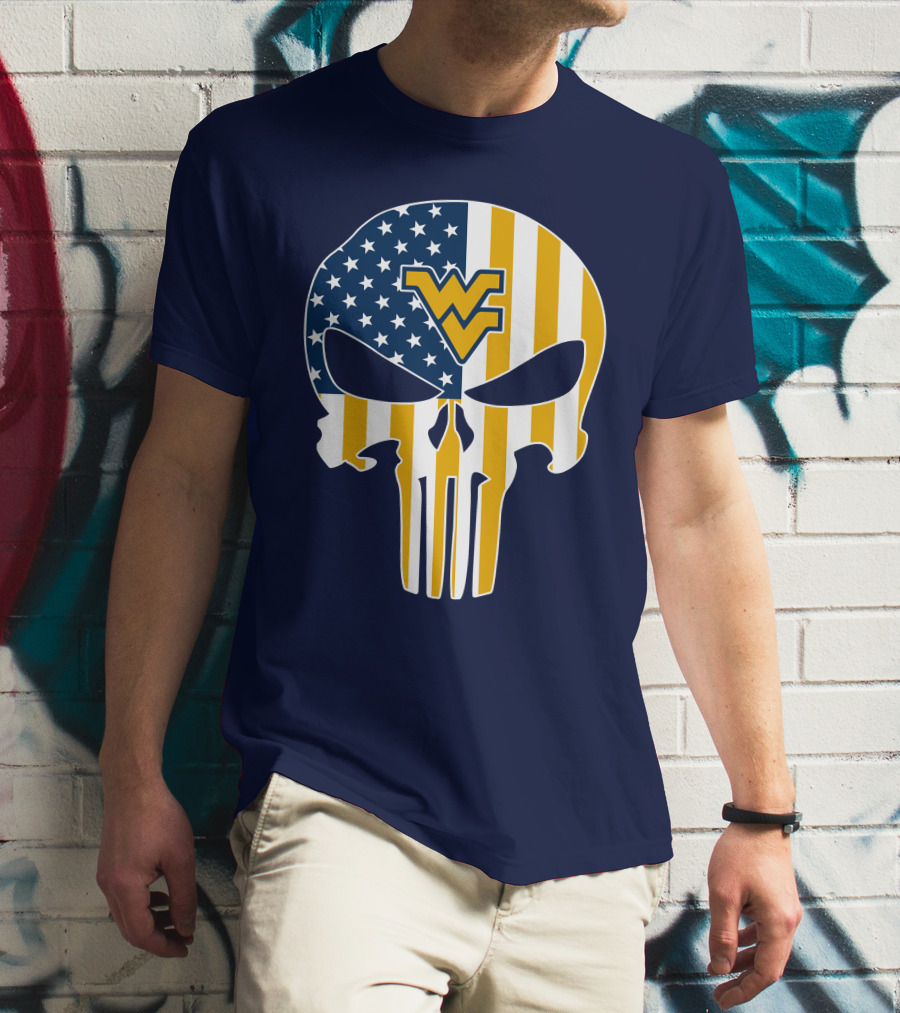 West Virginia Mountaineers The Punisher American Flag Skull T-Shirt