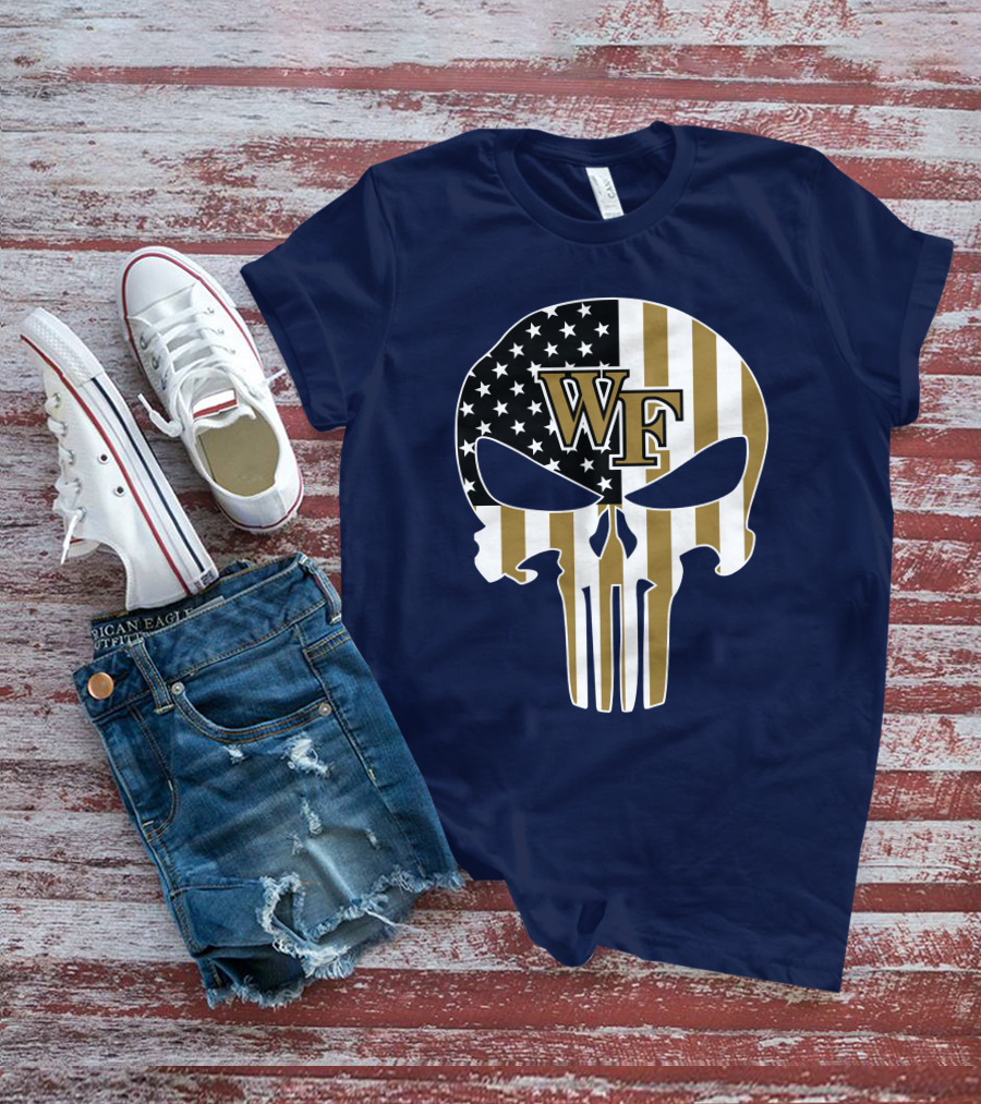 Wake Forest Wf Punisher Skull American Flag T-Shirt