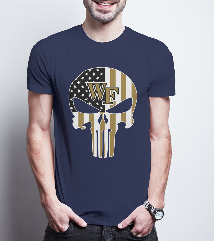 Wake Forest Wf Punisher Skull American Flag T-Shirt