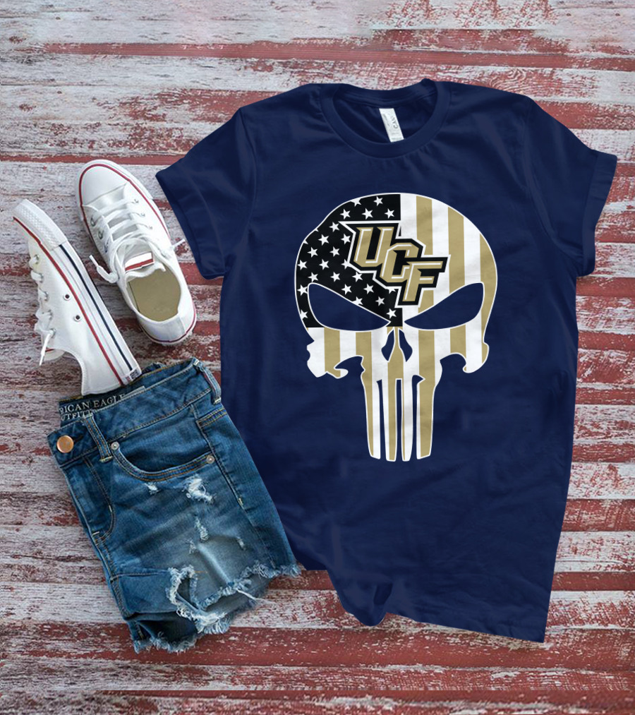 Ucf Knights The Punisher Skull With American Flag T-Shirt