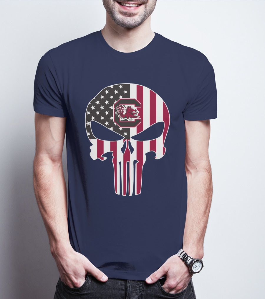 South Carolina Gamecocks The Punisher American Flag Skull T-Shirt