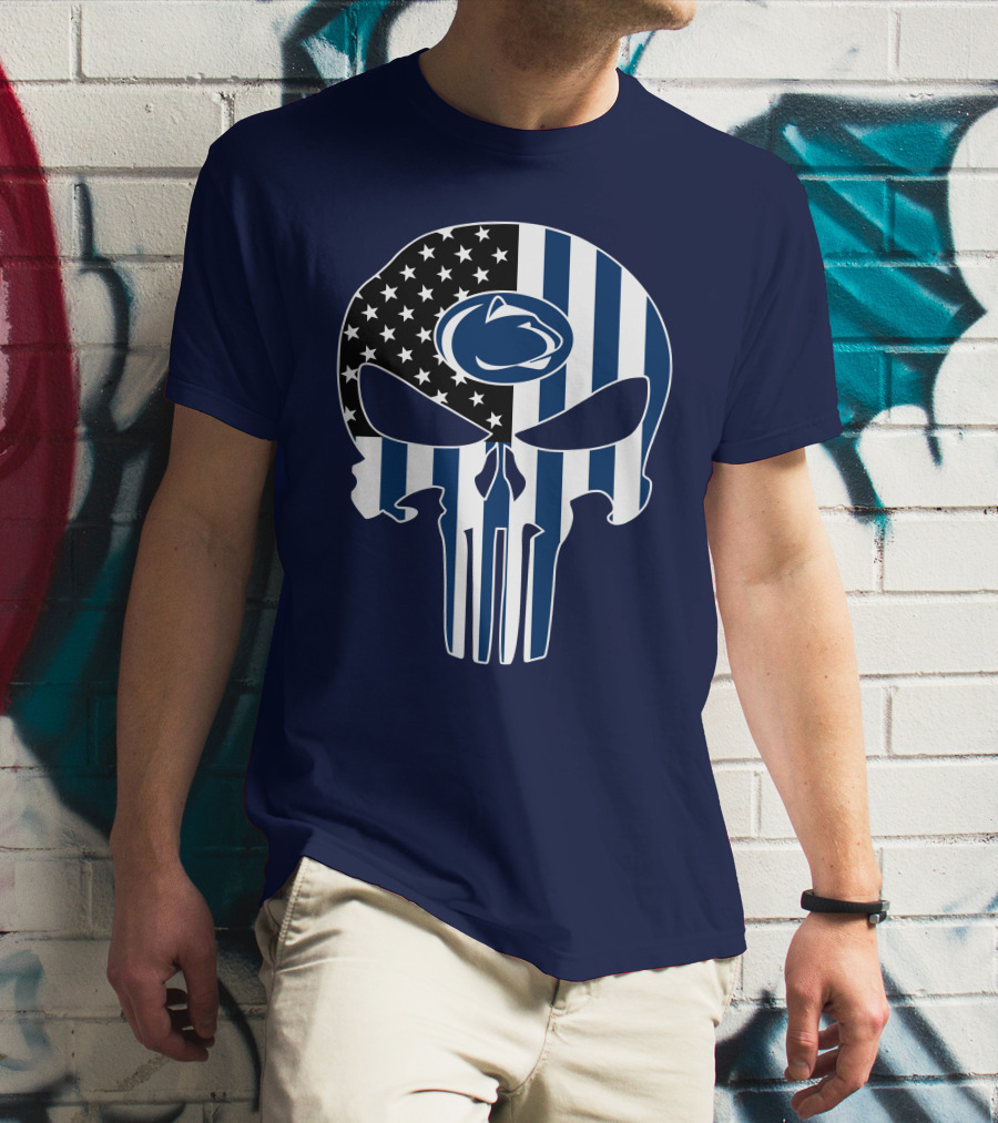 Penn State Nittany Lions The Punisher Skull With American Flag T-Shirt