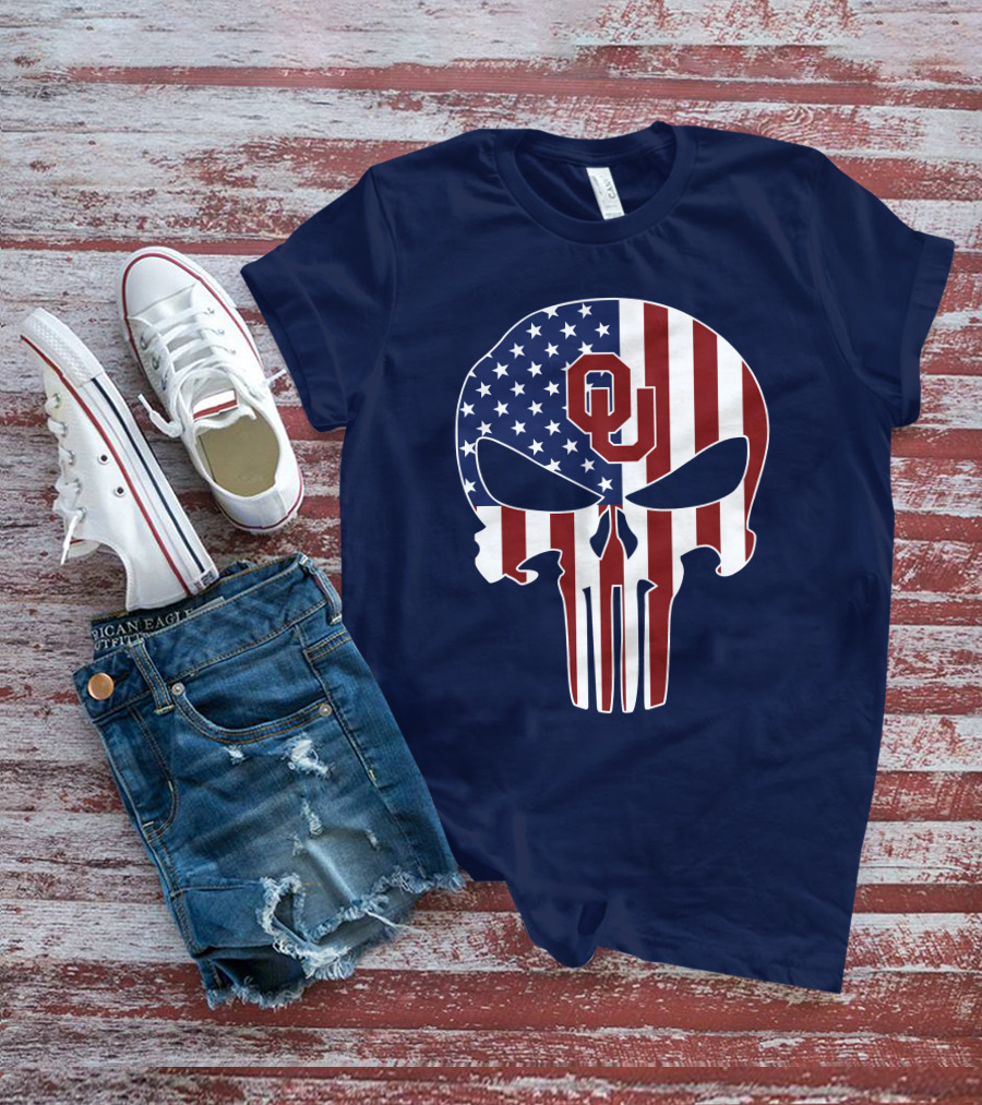 Oklahoma Sooners The Punisher American Flag Skull Design Ou T-Shirt