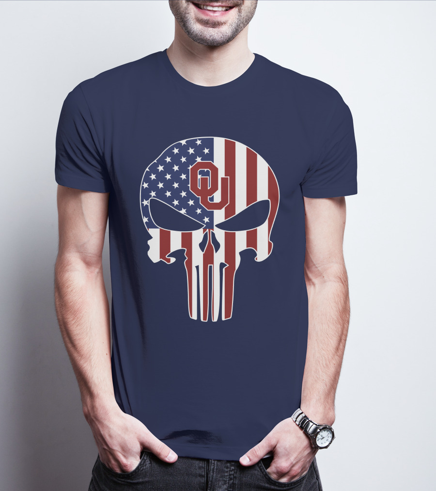 Oklahoma Sooners The Punisher American Flag Skull Design Ou T-Shirt
