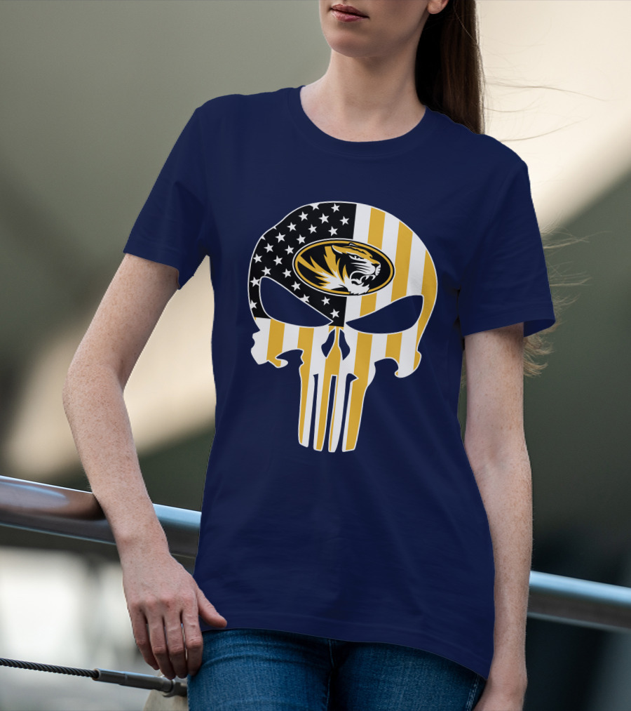 Missouri Tigers American Flag Punisher Skull T-Shirt