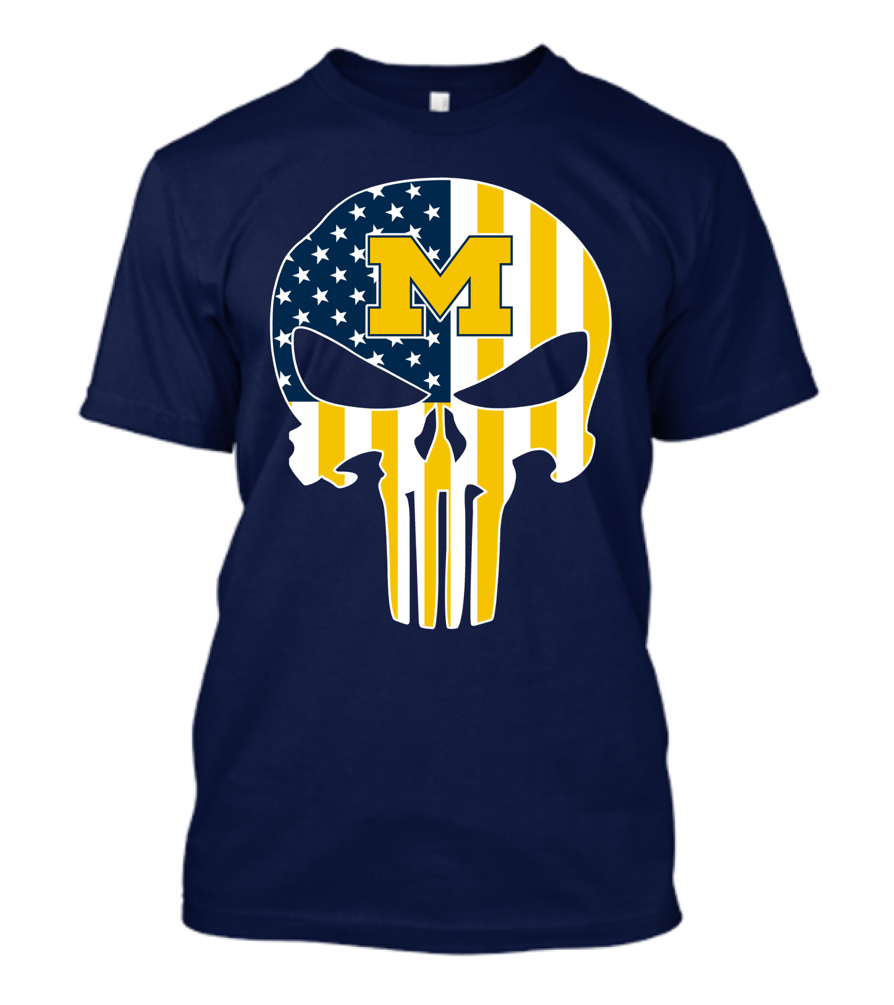 Michigan Wolverines Punisher Skull American Flag M T-Shirt