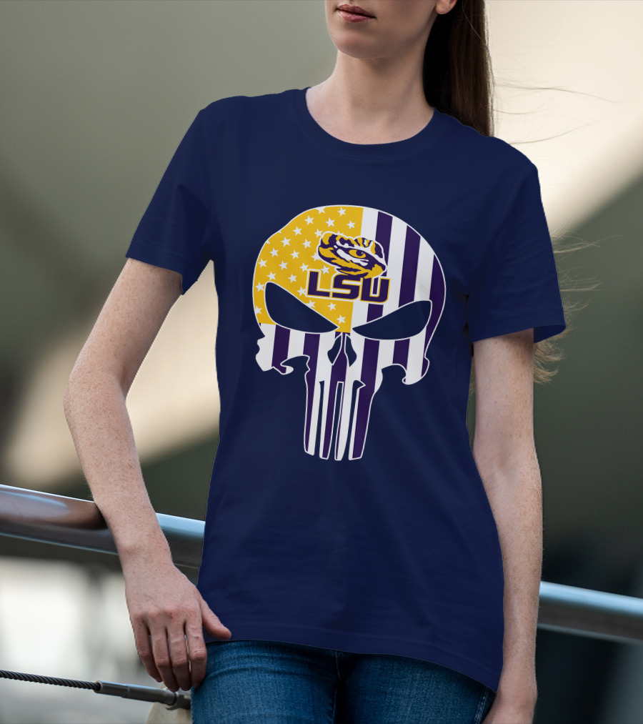 Lsu Tigers Punisher Skull American Flag T-Shirt