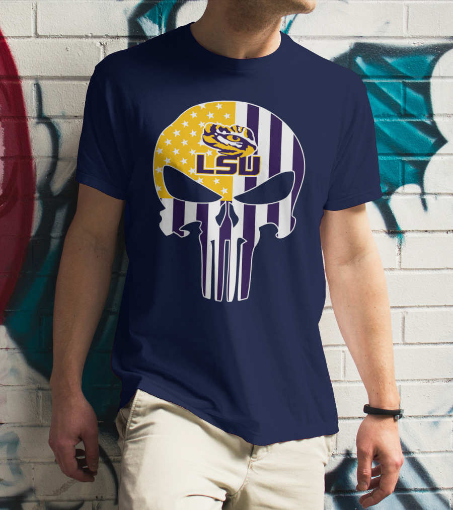 Lsu Tigers Punisher Skull American Flag T-Shirt