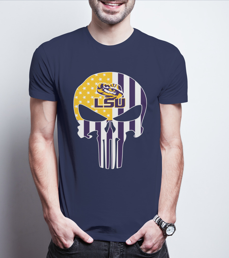 Lsu Tigers Punisher Skull American Flag T-Shirt