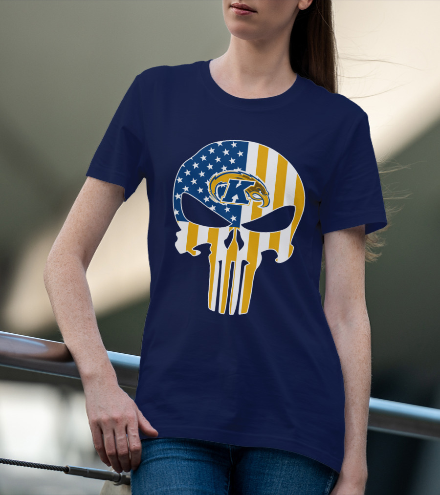 Kent State Golden Flashes Punisher Skull American Flag T-Shirt