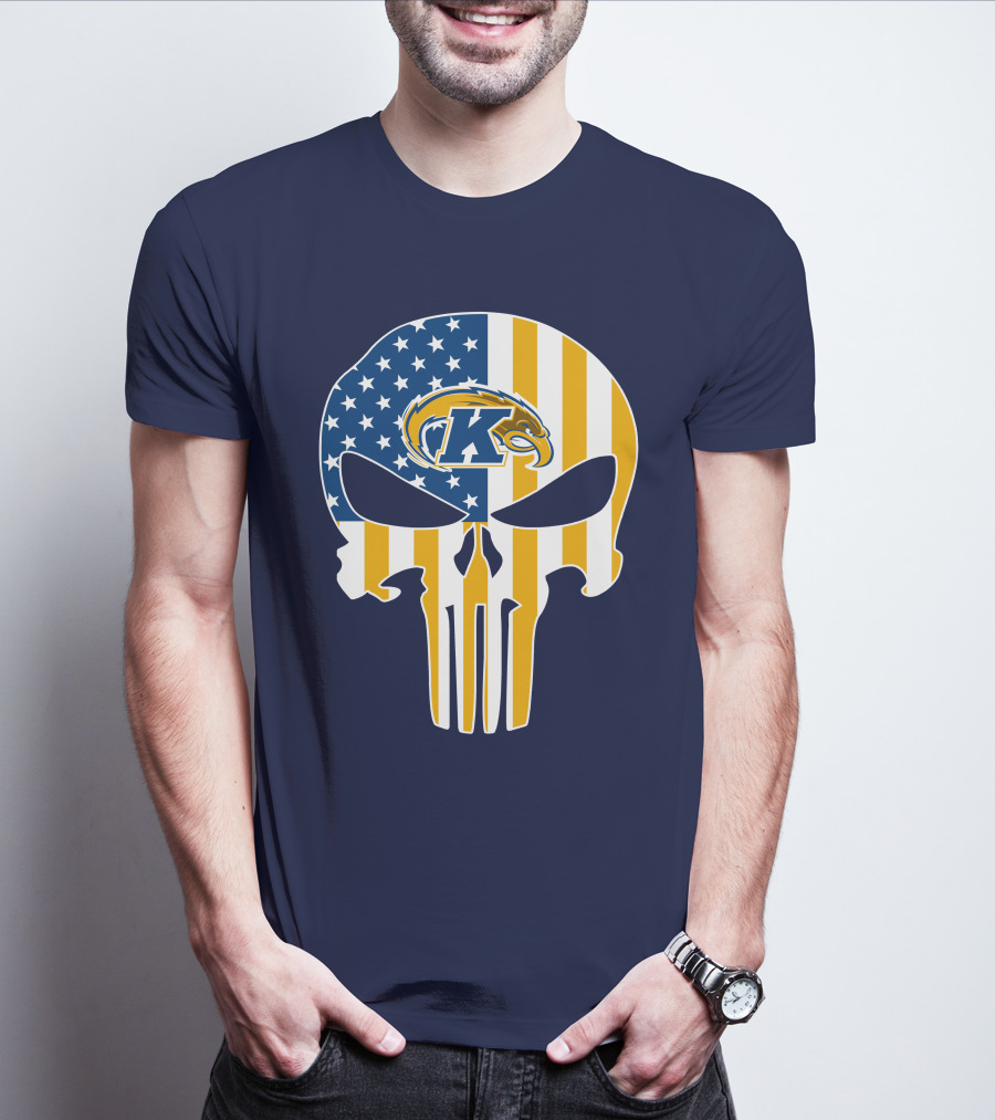 Kent State Golden Flashes Punisher Skull American Flag T-Shirt