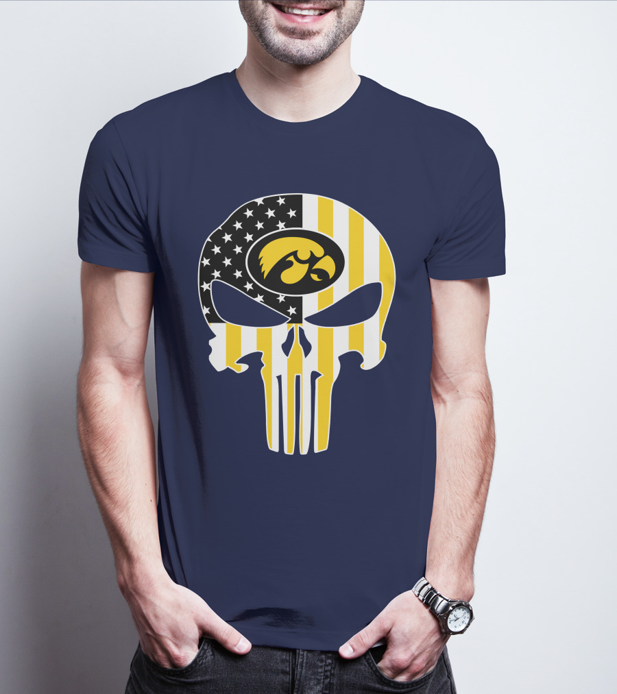Iowa Hawkeyes The Punisher American Flag Skull T-Shirt